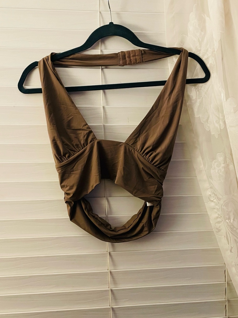 Source Unknown Brown Twist-Front Crop Camisole